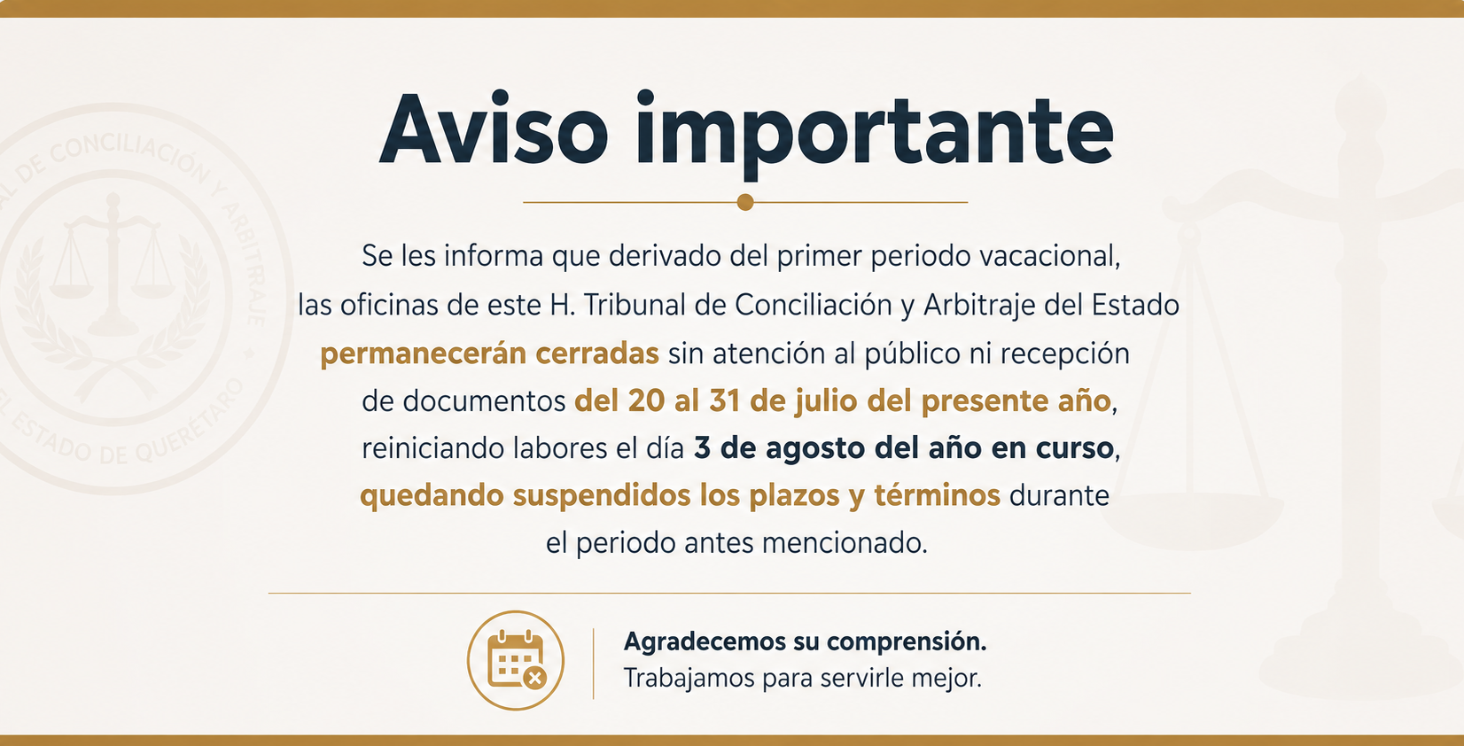 Aviso periodo vacacional